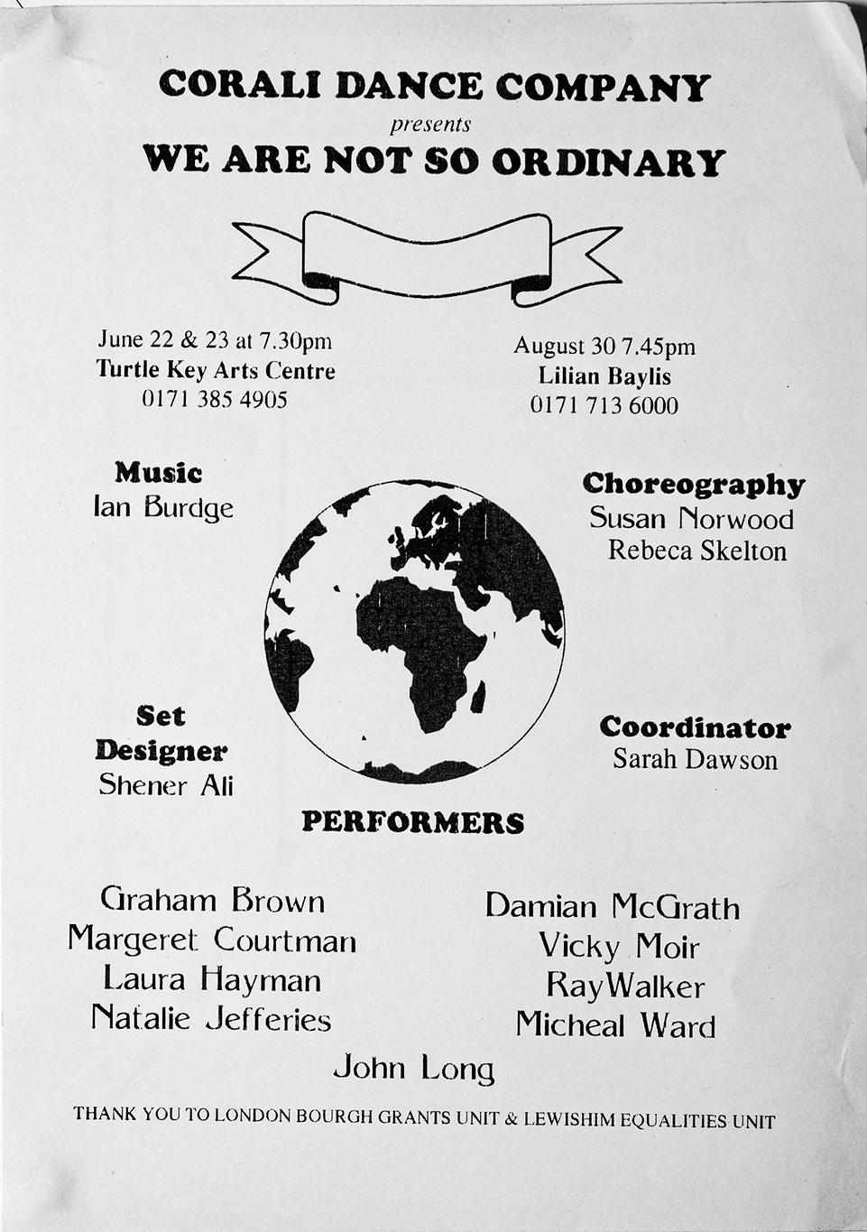 Photocopy flyer for We Are Not So Ordinary 1995